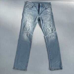 American Eagle Mens Slim Distressed Ripped Light Wash Denim Jeans 29x30‎
